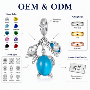 Venta al por Mayor de Dijes de Plata 925 con Gemas, Diseño de Sirena, Princesa y Tortuga Marina, para Pulseras <span class=keywords><strong>Pandora</strong></span>, Personalizables - Product Image 2