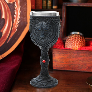 Copa de resina Medieval personalizada MAA32 3D cabeza de Lobo negro taza de resina películas SERIE DE TV mismo estilo <span class=keywords><strong>whisky</strong></span> copa de vino - Product Image 3