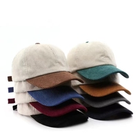 Gorra de Béisbol QOMA al por Mayor para Hombre y Mujer, de Pana de Color Sólido con Bloques de Color, de 6 Paneles, 100% Algodón, con Hebilla Metálica, para Otoño/Invierno, para Exteriores
