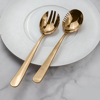 Ensemble de cuillères et fourchettes de service en acier inoxydable poli miroir or rose, ustensiles solides à fentes pour hôtels, restaurants et buffets (vente en gros)