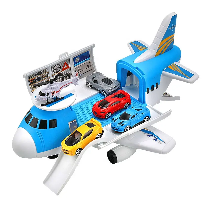 Pädagogische große Kunststoff Freilauf Transport Fracht Flugzeug Flugzeug Spielzeug mit Fahrzeug Auto Set für Kinder Kleinkinder