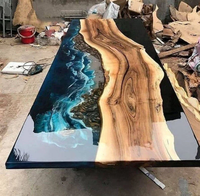 Table Rivière en Résine Époxy Direct Usine, Plateau en Bois Massif, Table Basse Bûche Vague, Table à Manger Créative, Décoration Maison