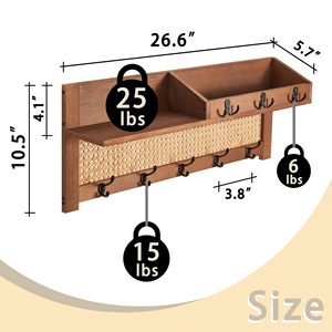 Organizador de pared de madera para entrada, <span class=keywords><strong>perchero</strong></span> con 8 ganchos y estante de almacenamiento, para <span class=keywords><strong>recibidor</strong></span> o pasillo - Product Image 5