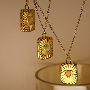 Acier inoxydable plaqué <span class=keywords><strong>or</strong></span> rectangulaire <span class=keywords><strong>livre</strong></span> Photo médaillon pendentif collier <span class=keywords><strong>coeur</strong></span> oeil de chat pierre pendentifs à la mode breloques - Product Image 2