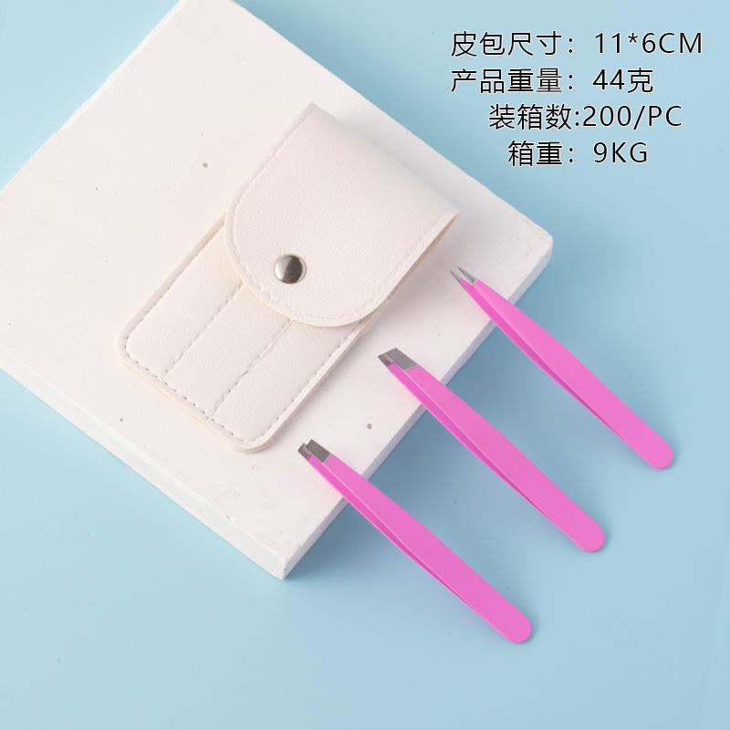 กระเป๋ากระดุมสีขาว คลิปหนีบคิ้วสีชมพู ชุด 3 ชิ้น