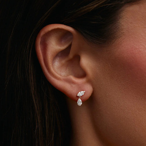 14k Gold Marquise and Pear Cut Diamond Drop Earrings Silver Handmade Earrings Luxury Earrings Non Tarnish Hypoallergenic - Product Image 4