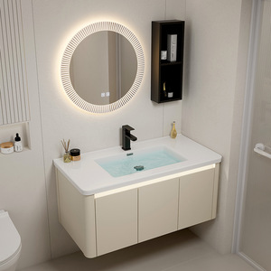 Vasque de salle de bain en aluminium spatial à coins arrondis avec lavabo en céramique intégré, combinaison de lavabo de balcon, couleur café au lait - Product Image 5