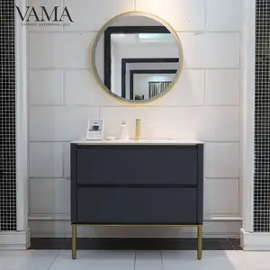 Vama Armoire de salle de bain élégante en pierre de quartz grise de 990mm avec lavabo simple