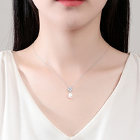 Clásico fino S925 plata copo de nieve Zirconia Natural perla de agua dulce collar pendiente boda compromiso conjunto de joyería nupcial