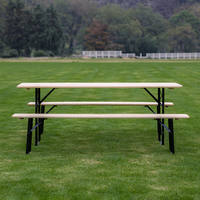Offre Spéciale : Ensemble Table et Chaises Pliantes en Bois pour Extérieur – Idéal Camping, Restaurant, Fêtes, avec Porte-Bière Intégré