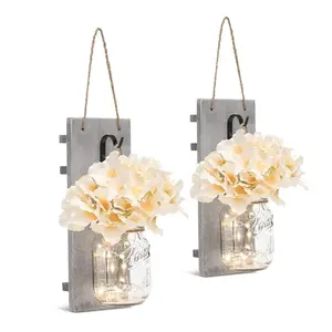 Decoratieve Mason Jar Muur Decor Rustieke Muurblakers Led Fairy Lights & Bloemen Mason Jar Thuis Muur Decor