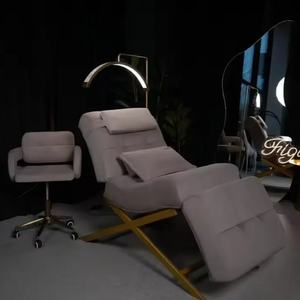 Cama de Spa Facial de Cuero Rosa para Salón de Belleza Moderno, Base de Acero Inoxidable, Cama para Pestañas, Cama de Belleza Curva - Product Image 6