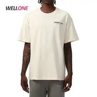 Camiseta de marca personalizada para hombre, ropa de calle con logotipo impreso o sin logotipo, hilo doble grueso, 100% algodón, Beige, esencial
