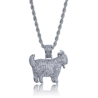 Collier Hip Hop pour Homme et Femme avec Pendentif Chèvre en Or et Argent, Zircon Cubique AAA, Chaîne Cordon, Bijou pour Femme, Collier Entièrement Sertie de Diamants