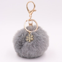 Porte-clés pompon avec pendentif flocon de neige, breloques en peluche duveteuse, porte-clés boule pour femmes, filles, accessoires de sac, ornement