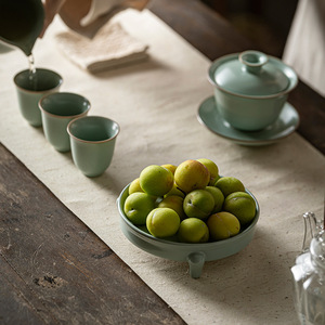 Ru Ware Ceramic Three Legged <b>Tea</b> <b>Tray</b> With Crackle Glaze For Kung Fu <b>Tea</b> Set Teapot Holder - Product Image 4
