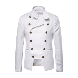 Stylish Men's Double-Breasted Gothic Coat Fashionable Faux Fur Waterproof <b>Jacket</b> Hood Short Reversible Pocket Casual White Print - Product Image 1