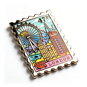Pin Metálico con Paisaje Urbano de Londres, Chapado en Oro, Aleación de Zinc, Esmalte Duro, Recuerdo, Forma Rectangular, Tema de Viajes - Product Image 3