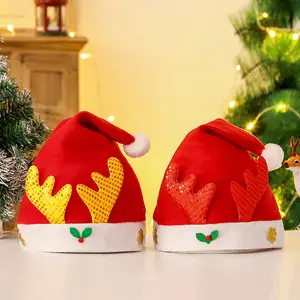 Vrolijk Kerstfeest Rood Geel Gewei Hoed Gelukkig Nieuwjaar Cadeau Santa Claus Hoed Voor Kerstversiering Kerstmuts