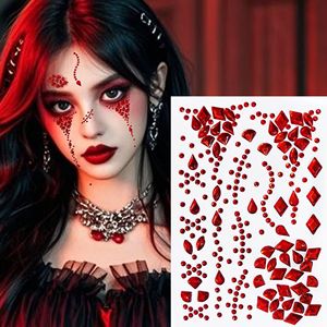 Pegatinas Faciales de Halloween con Diamantes de Imitación, Diseño de Murciélago Rojo y Negro, Pegatinas de Tatuaje de Maquillaje para Cosplay y Fiestas - Product Image 5
