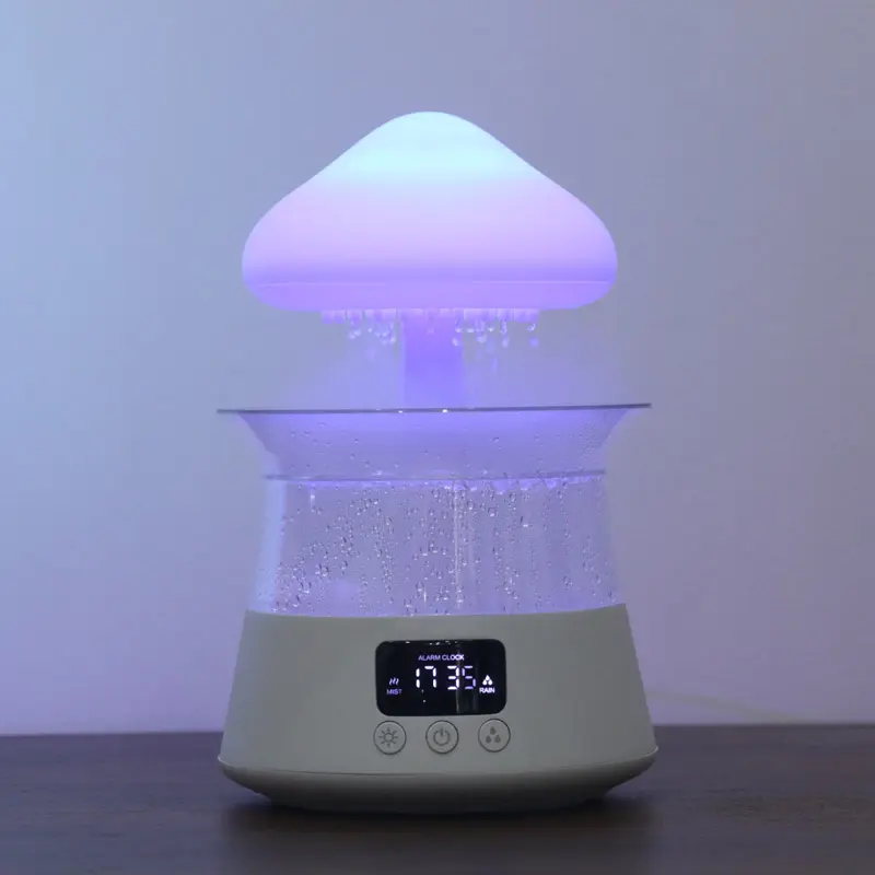 New 2024 alarm clock aromatherapy difusores essential oil diffuser rainy air humidifier mushroom water drop rain cloud lamp