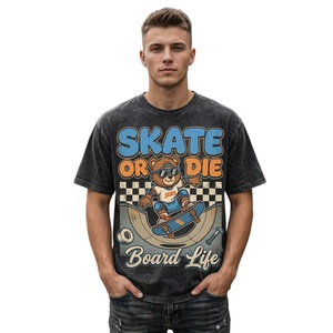 Camiseta de skate con estampado gráfico personalizado, estilo hip hop, oversize, streetwear, precio bajo, 100% algodón, vintage, lavado ácido, para hombre. - Product Image 1