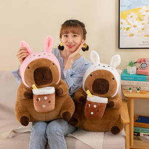 Sıcak Fırsat Sevimli Kapibara Peluş Oyuncak Çiçek ve Sütlü Çay ile Sarılan Büyük Boy Kapibara Sarılabilen Yastık - Product Image 4