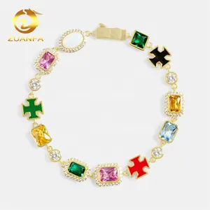 2024 New Design Street Fashion Hip Hop Urban Jewelry Multi Color Gemstone Enamel Tennis Bracelet Iced Out Motif Bracelet