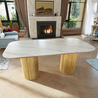 Table à manger moderne de luxe en pin massif, forme ovale réglable sur mesure, base en colonne romaine, pour usage domestique, mobilier de salle à manger
