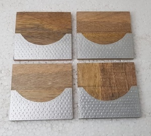Wholesale Price Direct Factory Sale Aluminum Border Design Wood Square <b>Coaster</b> for Hotel Home <b>and</b> Restaurant - Product Image 3