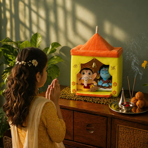 Chokha Vesh Plush Mandir pour Enfants, Kit de Jeu Temples Hindous Pliable et Doux de 53 cm, Jouet d'Apprentissage Spirituel Non Toxique pour 2-4 Ans, Puja à Domicile - Product Image 2
