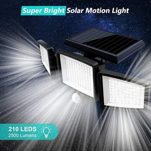مصابيح خارجية بمستشعر حركة بـ 3 رؤوس تعمل بالطاقة الشمسية مصابيح أمان 2500LM 210 LED مع جهاز تحكم عن بعد - Product Image 2