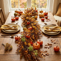 Guirlande artificielle d'automne avec citrouilles et eucalyptus, 200 cm, vigne de baies rouges pour la récolte d'automne, décoration murale, de porte ou de table pour Thanksgiving et Halloween