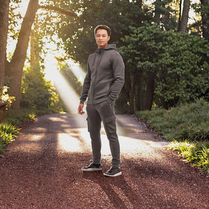 Customized Plus Size Mens Spring Jogger <b>Zip</b>-<b>Up</b> <b>Hoodie</b> + Sweatpants 100% Cotton Drawstring Rhinestone Quick Dry Breathable - Product Image 2