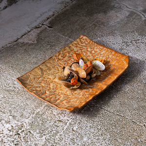 Plats de service à bords incurvés à texture rugueuse pour salle de banquet restauration dîner fin céramique Rectangle assiette à dessert porcelaines - Product Image 2
