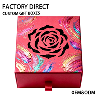 Boîte cadeau rigide personnalisée rouge pour parfum, thème floral, avec estampage à chaud doré, emballage en carton avec insert en mousse EPE