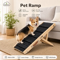 Rampe pliable réglable pour chien 88 cm, structure en pin, surface texturée antidérapante, charnières métalliques, pieds en caoutchouc, poignée de transport pour accès au canapé