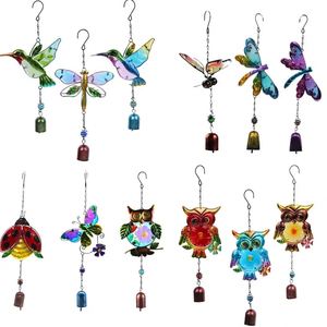 Wind Chime Hummingbirds Dragonflies Metal Glass Painted <b>Crafts</b> Hanging Pendants Home Garden Outdoor Courtyard Decor - Product Image 2