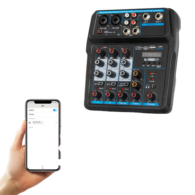 Professional 4 Channel USB Audio Mixer Console Mixing for DJ Stage Performance Recording Live Karaoke BT Mixer Interface