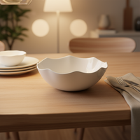 Bol en porcelaine blanche gaufrée irrégulière, assiettes à salade pour restaurant – Vente chaude