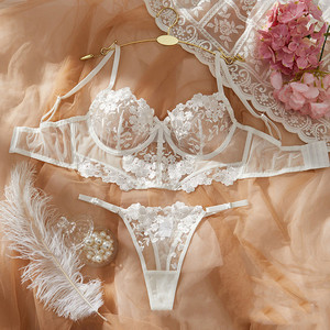 WX132 Ensemble de soutien-gorge brodé floral pour jeunes filles, style français, ultra fin, lingerie féminine pour la Saint-Valentin - Product Image 2