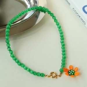 Cadenas de latón con cuentas de cristal ojo de gato y diamantes, hechas a mano, estilo europeo-americano, con diseño de flor de margarita, sencillas y bonitas, para mujer, bloggers y budistas. - Product Image 6
