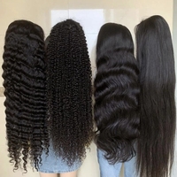 Peluca de Cabello Humano Remy Liso Largo con Base de Encaje, Densidad del 150%, Color Negro Natural, Cabello Virgen Vietnamita