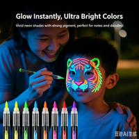 KHY Stylo de peinture corporelle UV néon phosphorescent de haute qualité à 8 couleurs, marque privée, marqueur lavable pour le visage et la peau, idéal pour les fêtes