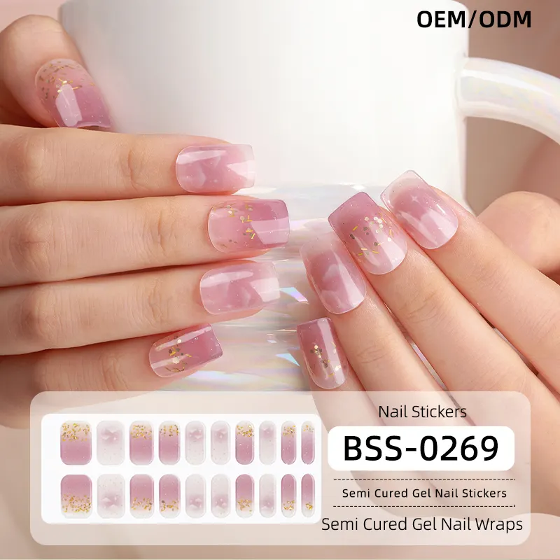 OEM ODM Precio DE FÁBRICA DE Navidad Pegatinas de uñas semicuradas Adhesivo UV Gel Nail Sticker Logotipo personalizado Etiqueta de uñas de gel