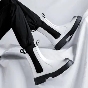 2024 printemps automne hommes blanc Martin bottes à la mode haut Chelsea bottes avec nouvelle couleur polie 5686-R cuir/Pu semelle intérieure