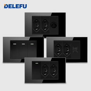 델레푸 블랙 글래스 패널 브라질 표준 스마트 스위치 CAT6 네트워크 소켓 USB 타입-C 벽면 콘센트 가정용 충전 패널 20A - Product Image 3