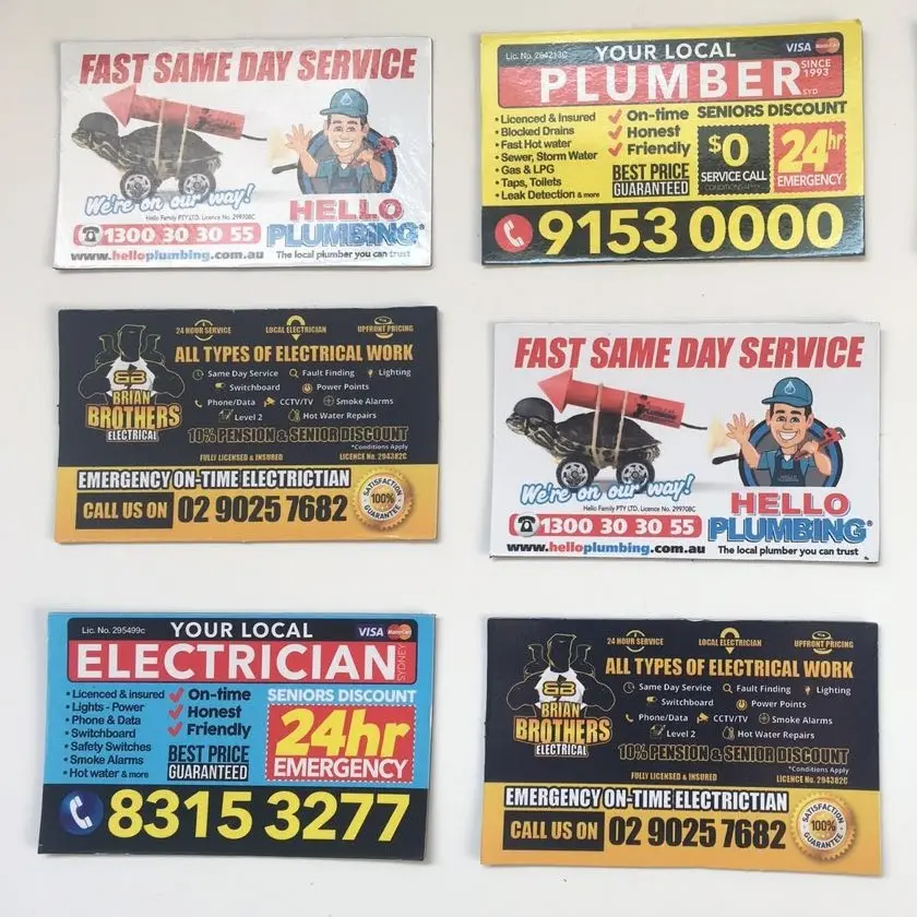 Fridge Magnet manufacturer Sydney Plumbing Electrician Promotion Business Card With Envelope Fridge Magnet