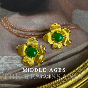 Pendientes de Alta Gama de Aleación de Cobre con Circonita y Flores Exageradas de Estilo Vintage de la Colección Esmeralda - Product Image 3