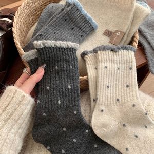 Women Mid Calf <b>Socks</b> Solid Color Polka Dots Thermo <b>Winter</b> Casual <b>Socks</b> - Product Image 4